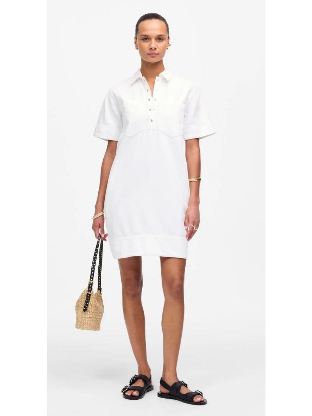Madewell Denim Popover Dress Women's Size Medium in Pure White New With Tags!